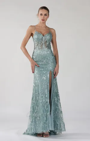 Spaghetti Straps Sequin Embellishments Side Split  Mermaid