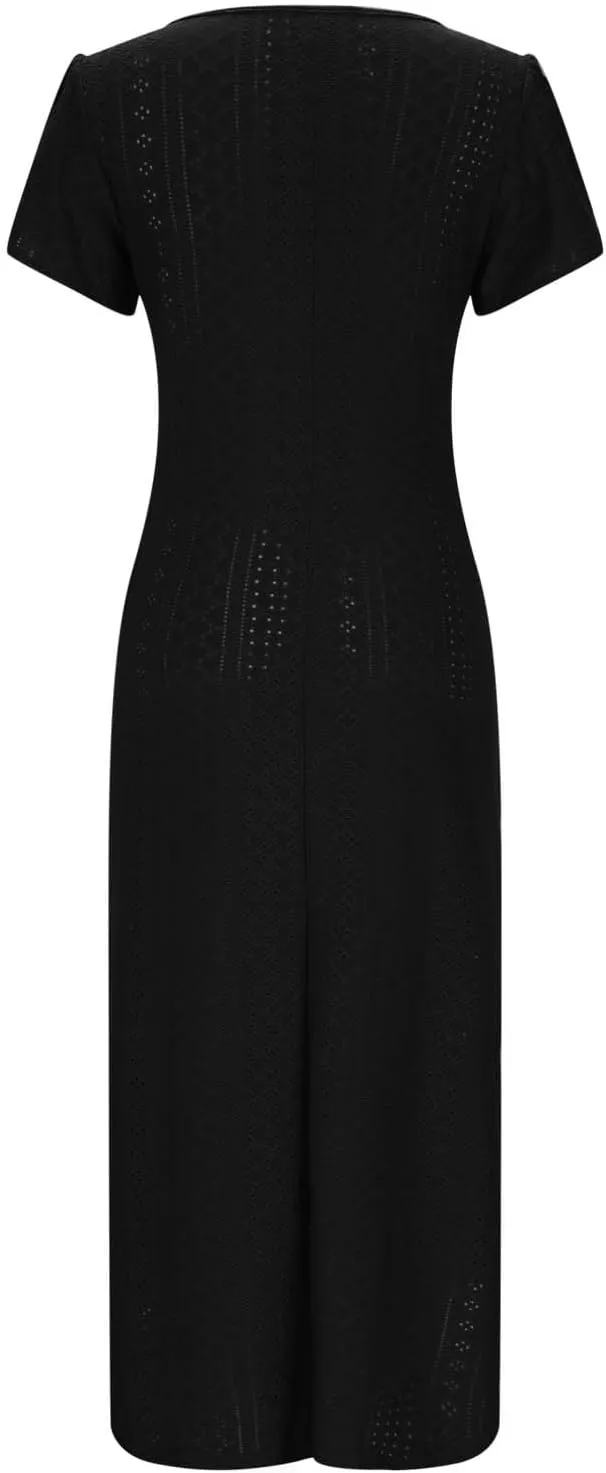 Spring Dresses for Women 2025 Eyelet Ruffle Short Sleeve Solid V Neck Casual Maxi Dresses Beach Vacation Long Dress