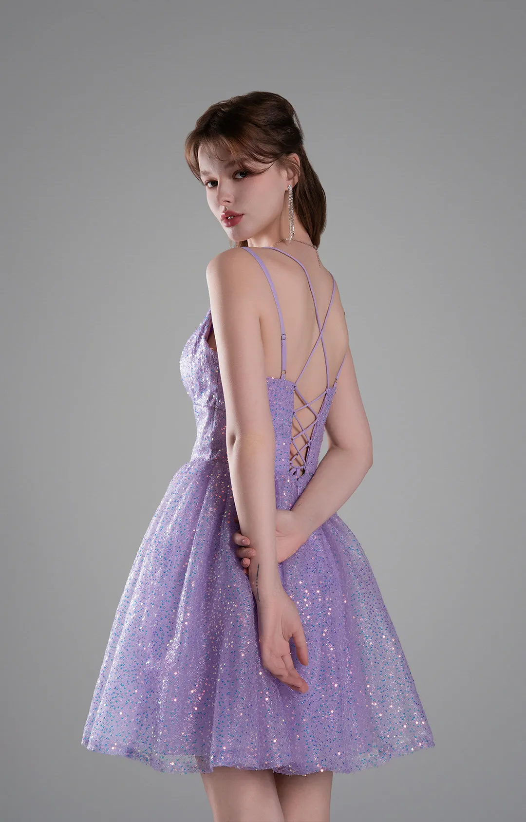 Square Neck Corset Lace-Up Appliqued Mini Dresses