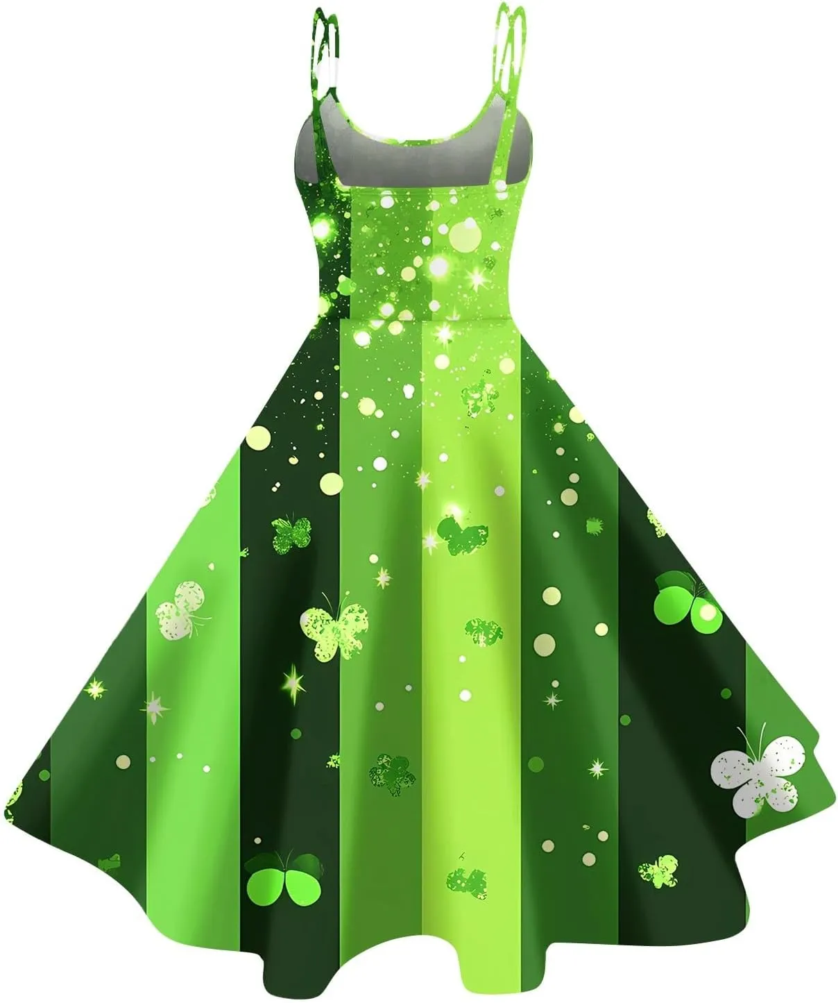 St Patrick's Day Dress Womens Loose Off Shoulder Vintage Sleeveless Midi A-Line Shamrock Print Swing Dresses