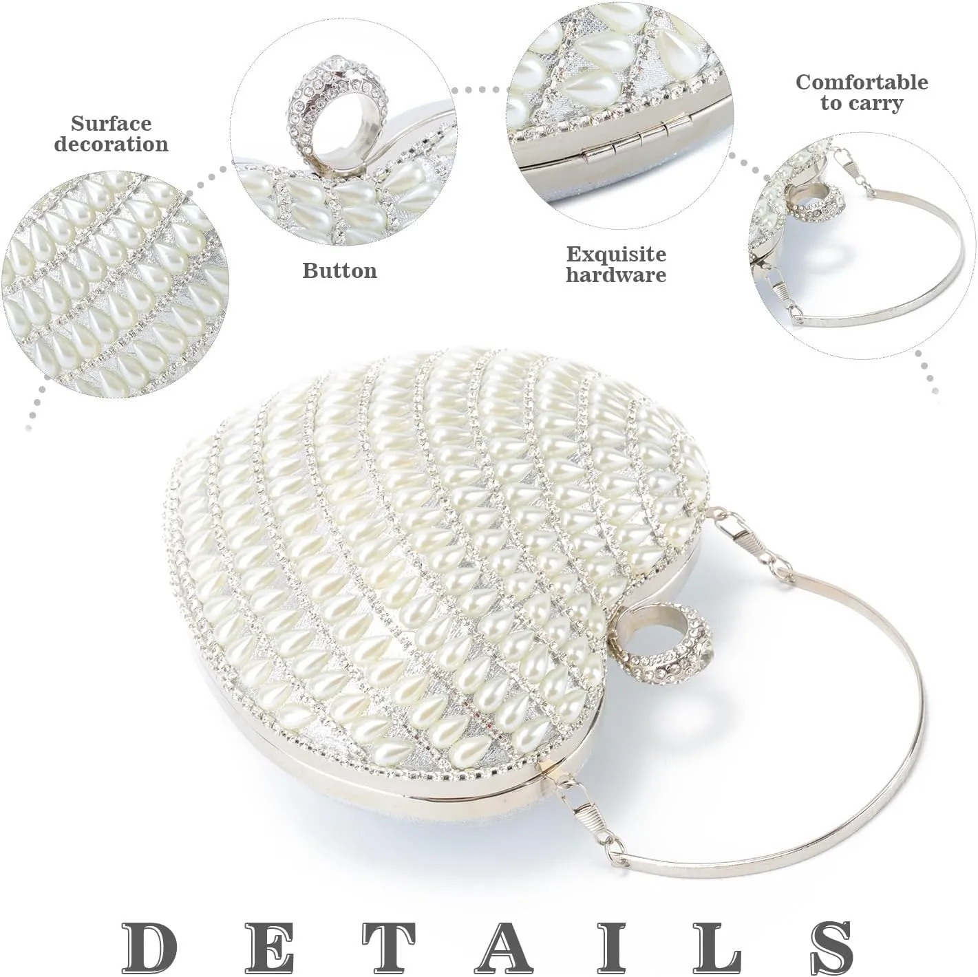 SUKUTU Cute Heart Shape Clutch Bag Women Elegant Pearl Rhinstone Evening Purse Wedding Party Bridal Prom Handbag