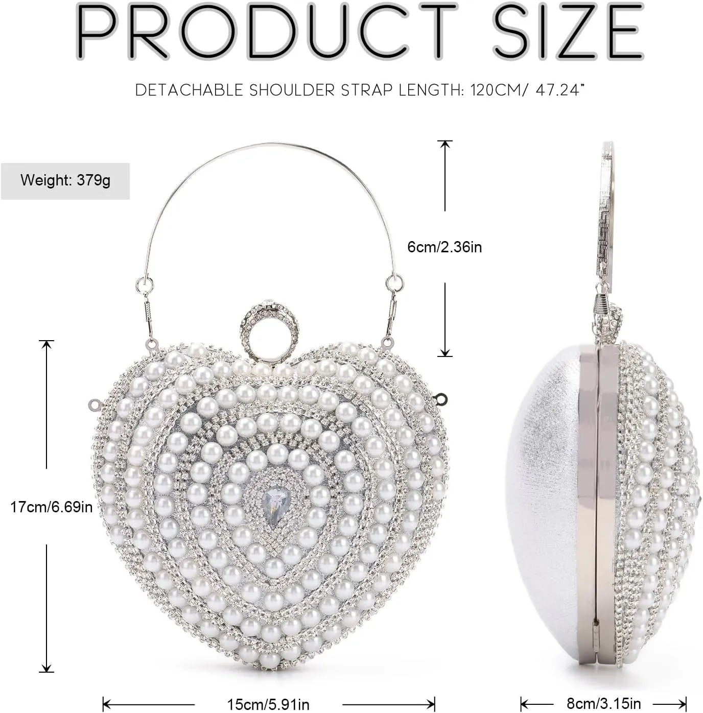 SUKUTU Cute Heart Shape Clutch Bag Women Elegant Pearl Rhinstone Evening Purse Wedding Party Bridal Prom Handbag