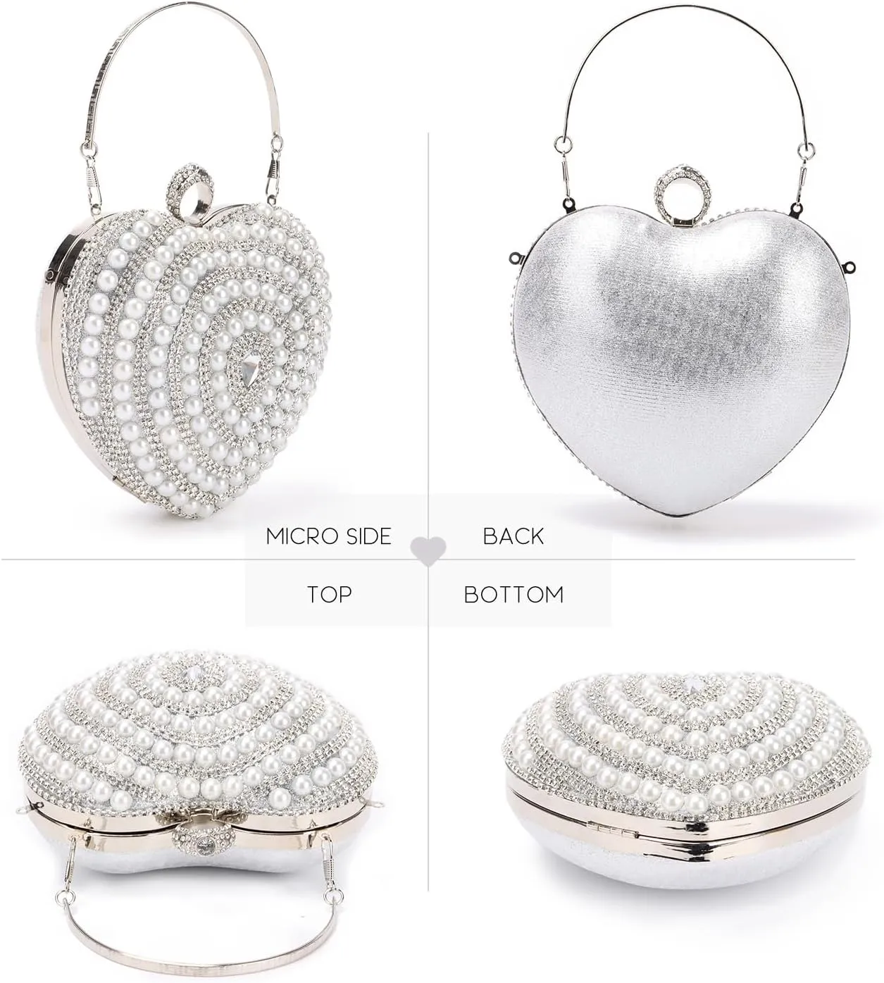 SUKUTU Cute Heart Shape Clutch Bag Women Elegant Pearl Rhinstone Evening Purse Wedding Party Bridal Prom Handbag