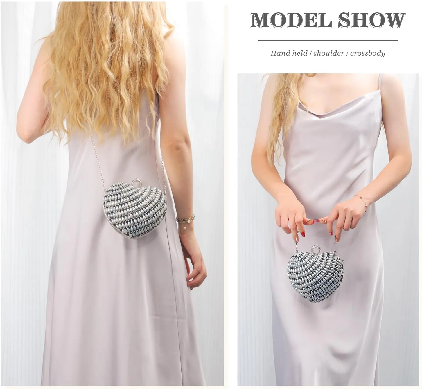 SUKUTU Cute Heart Shape Clutch Bag Women Elegant Pearl Rhinstone Evening Purse Wedding Party Bridal Prom Handbag