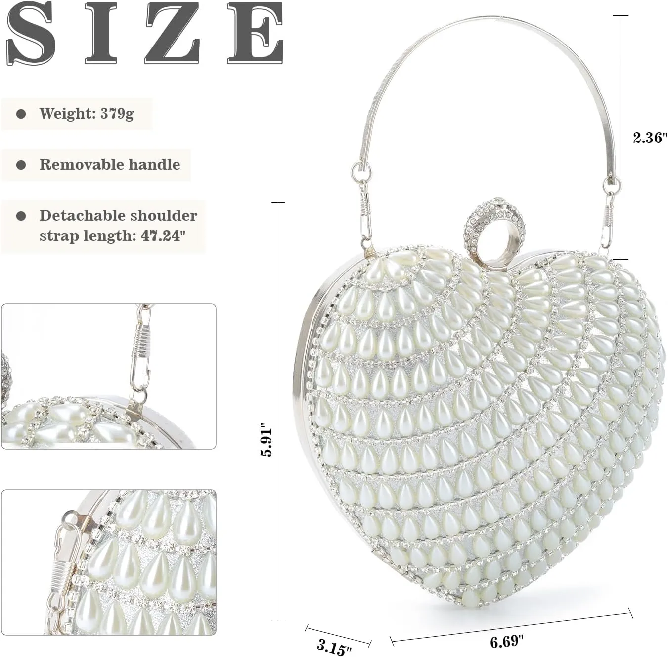 SUKUTU Cute Heart Shape Clutch Bag Women Elegant Pearl Rhinstone Evening Purse Wedding Party Bridal Prom Handbag