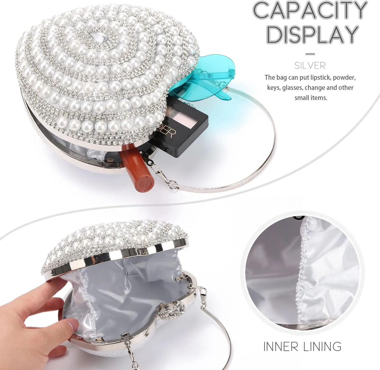 SUKUTU Cute Heart Shape Clutch Bag Women Elegant Pearl Rhinstone Evening Purse Wedding Party Bridal Prom Handbag