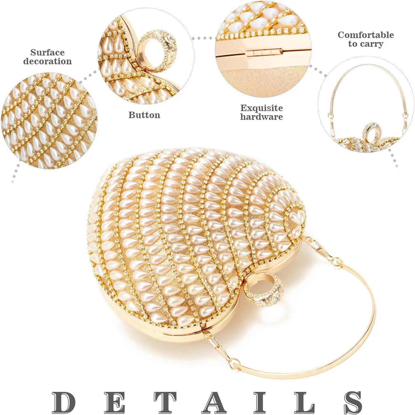 SUKUTU Cute Heart Shape Clutch Bag Women Elegant Pearl Rhinstone Evening Purse Wedding Party Bridal Prom Handbag