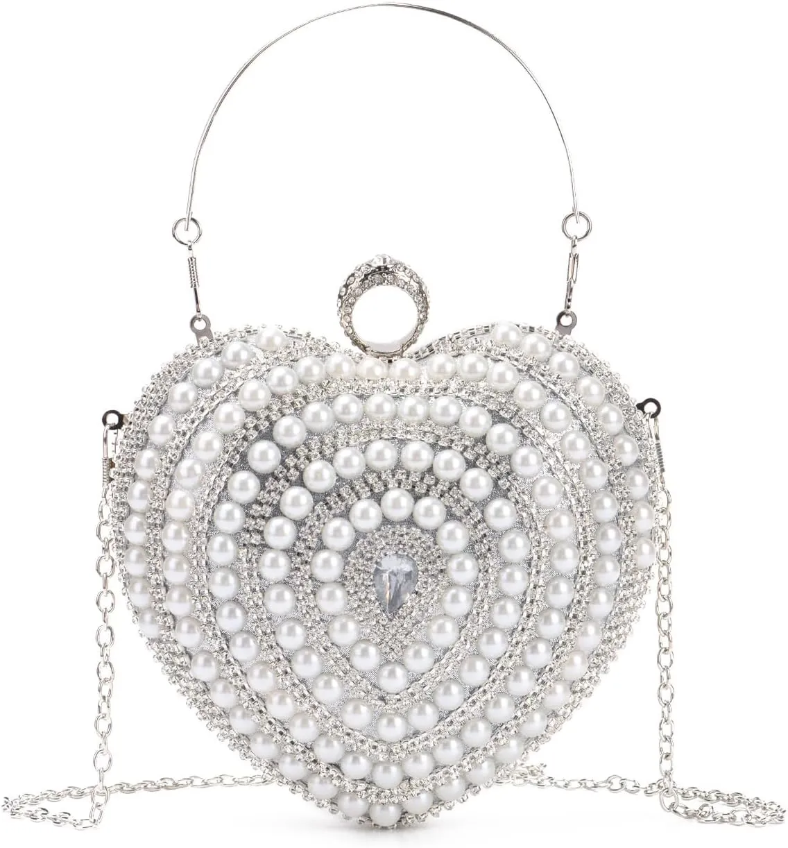 SUKUTU Cute Heart Shape Clutch Bag Women Elegant Pearl Rhinstone Evening Purse Wedding Party Bridal Prom Handbag