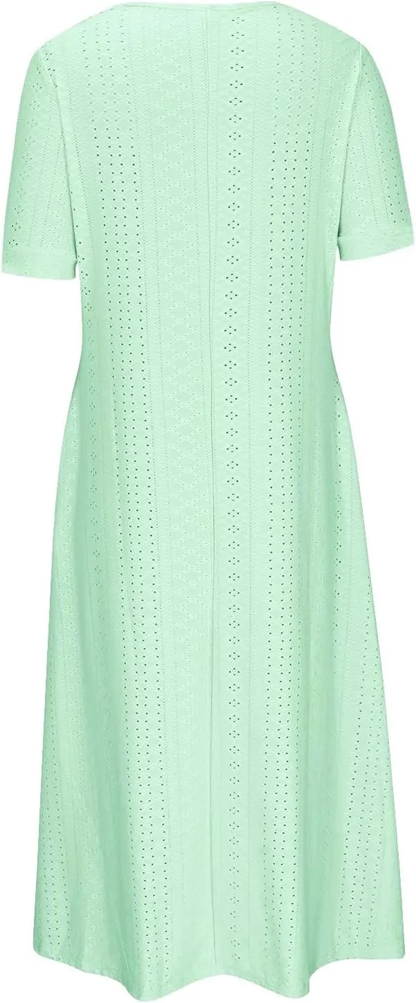 Summer Boho Floral Maxi Dress for Women Linen Beach Sundress with Pockets V-Neck Lace Trim Flowy Vacation Dress