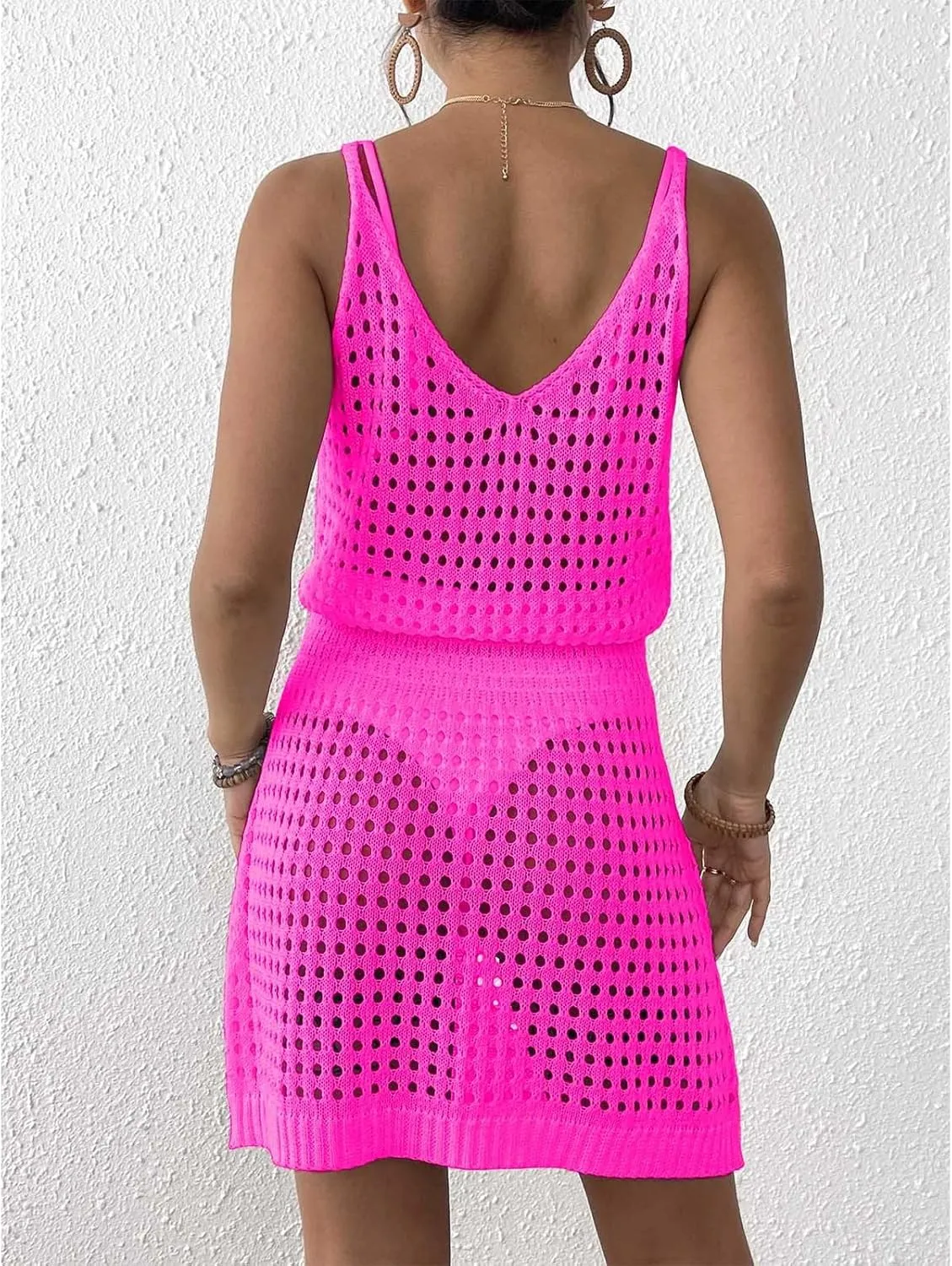 Summer Crochet Hollow Out Knit Beach Bathing Suit Swim Cover Ups Cruise Outfits Vacation Dresses for Women 2025