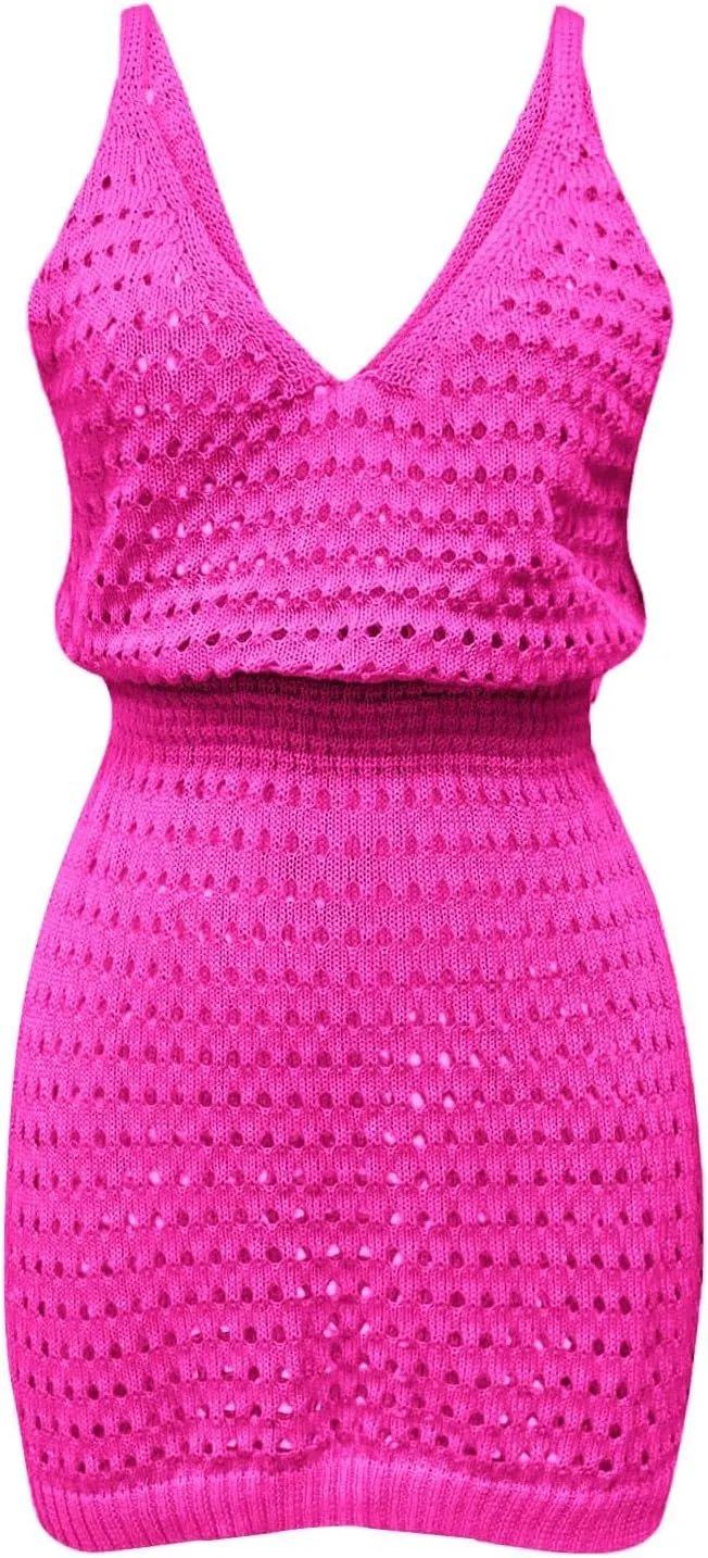 Summer Crochet Hollow Out Knit Beach Bathing Suit Swim Cover Ups Cruise Outfits Vacation Dresses for Women 2025