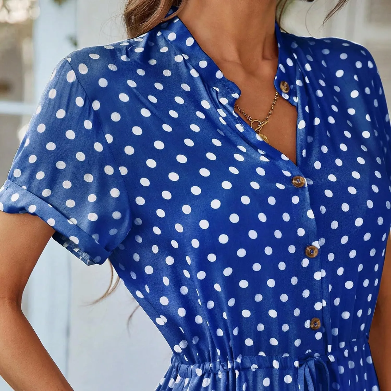 Summer Dresses for Women 2025 Casual Loose Trendy Short Sleeve V-Neck Boho Polka Dot Print Beach Maxi Dress, S-2XL