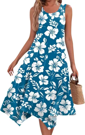 Summer Dresses for Women Beach Boho Sleeveless Vintage Floral Flowy Tshirt Tank Sundresses