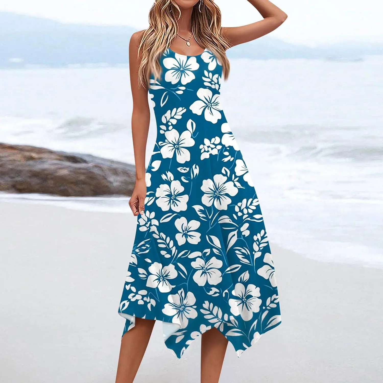 Summer Dresses for Women Beach Boho Sleeveless Vintage Floral Flowy Tshirt Tank Sundresses