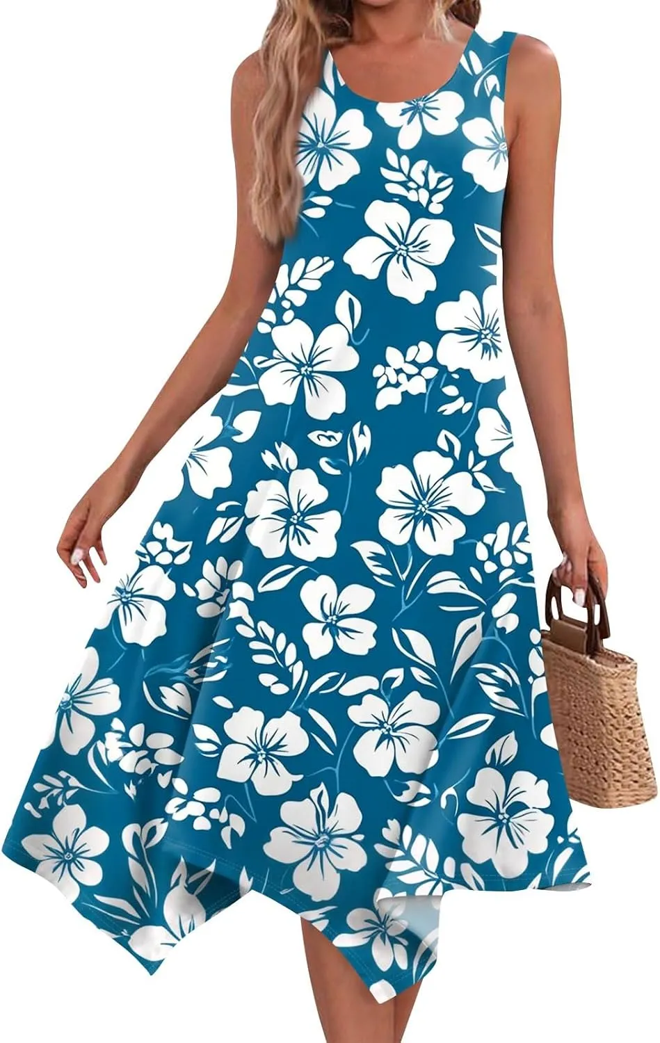 Summer Dresses for Women Beach Boho Sleeveless Vintage Floral Flowy Tshirt Tank Sundresses