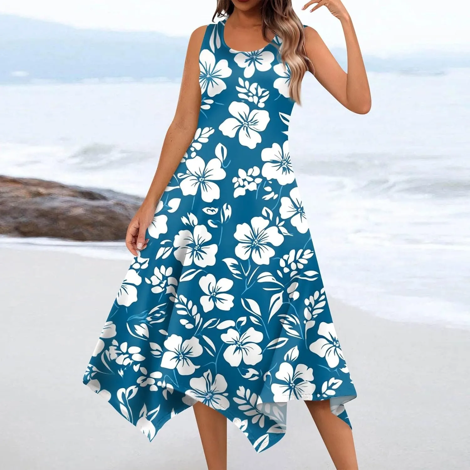 Summer Dresses for Women Beach Boho Sleeveless Vintage Floral Flowy Tshirt Tank Sundresses