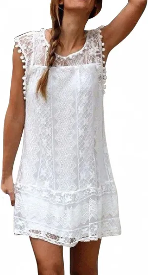 Summer Lace Dresses for Wedding Guest,Womens Casual Plain Sleeveless Mini Dress Bridesmaid Short Prom Party Dresses