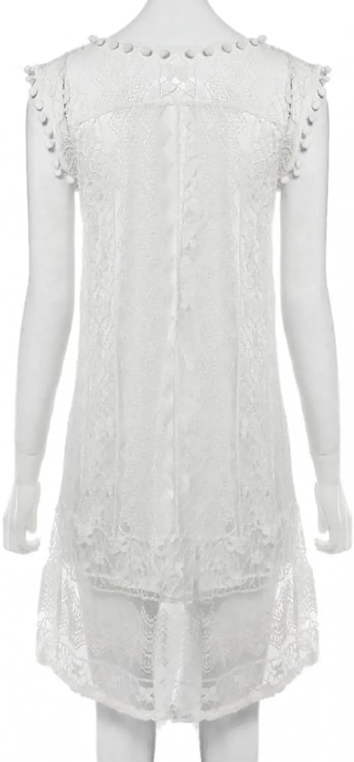 Summer Lace Dresses for Wedding Guest,Womens Casual Plain Sleeveless Mini Dress Bridesmaid Short Prom Party Dresses