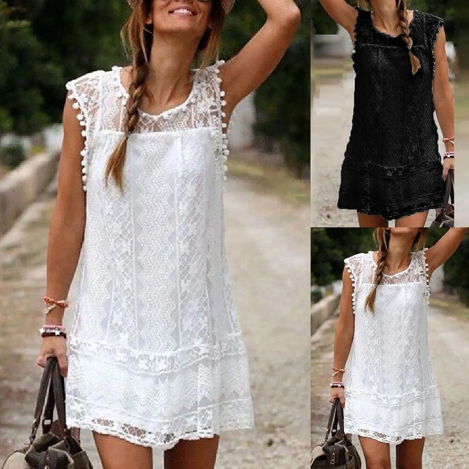 Summer Lace Dresses for Wedding Guest,Womens Casual Plain Sleeveless Mini Dress Bridesmaid Short Prom Party Dresses