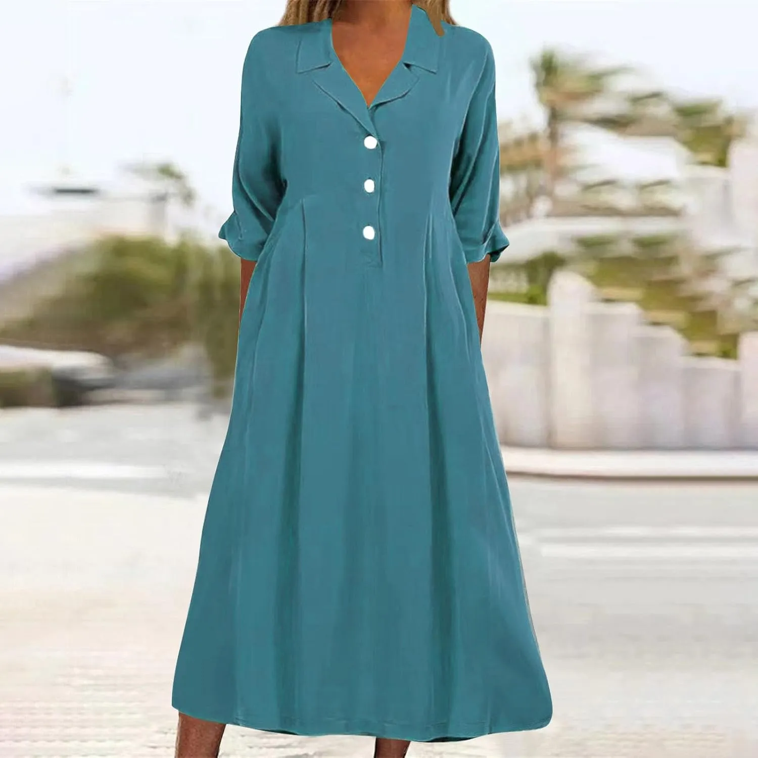 Summer Midi Dresses for Women 2024 Button Down Dress Lapel Neck Trendy Formal Plus Size Clothes Business Going Out
