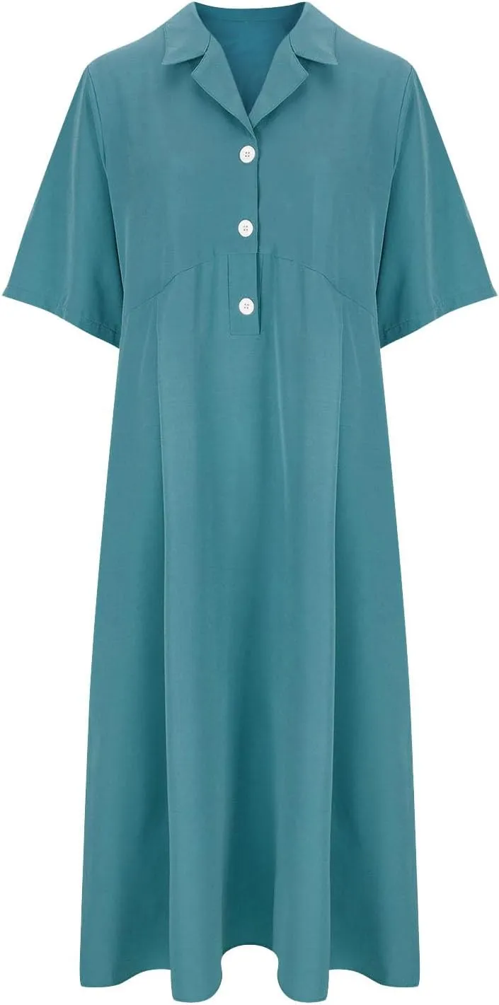 Summer Midi Dresses for Women 2024 Button Down Dress Lapel Neck Trendy Formal Plus Size Clothes Business Going Out