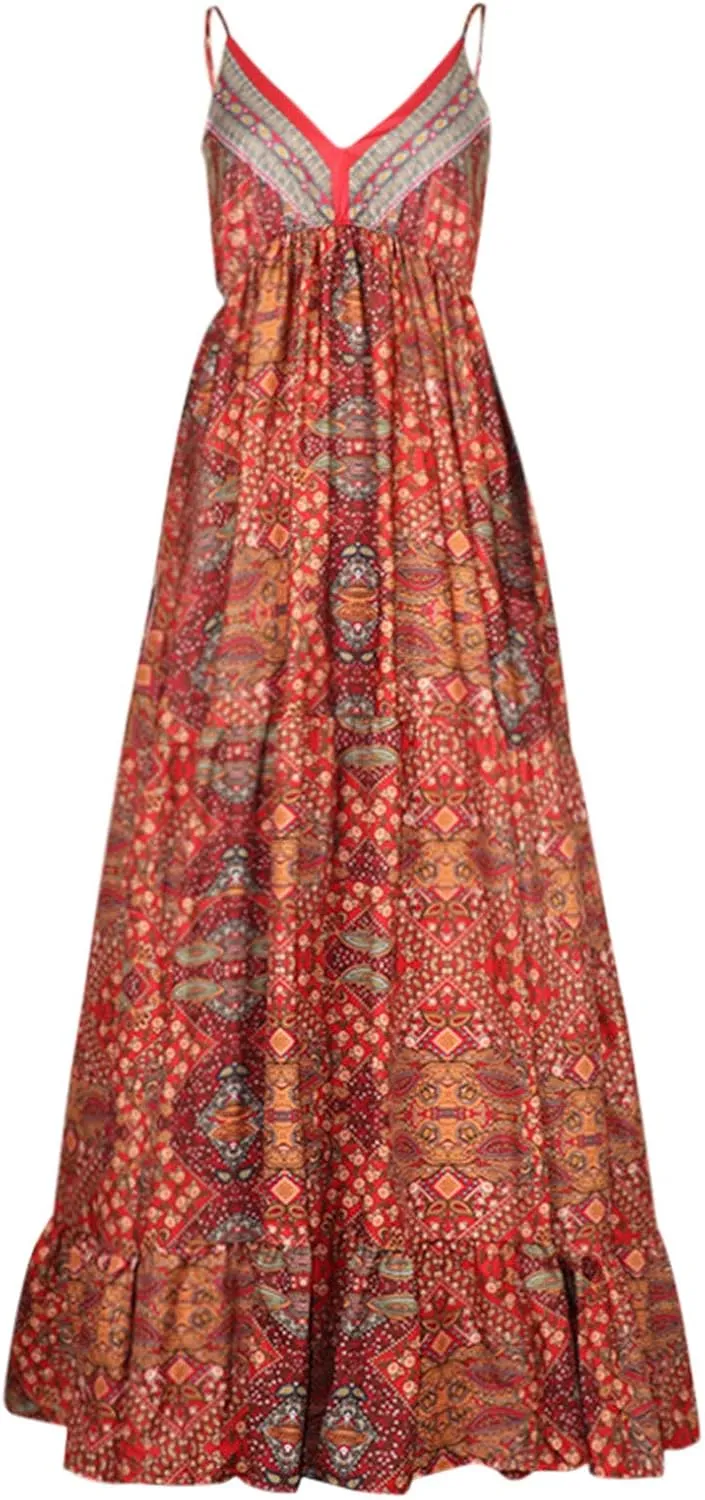Summer Womens Casual Maxi Dresses Sleeveless Cami Dress Bohemian Swing Slip Flowy Floral Beach Sundresses Long