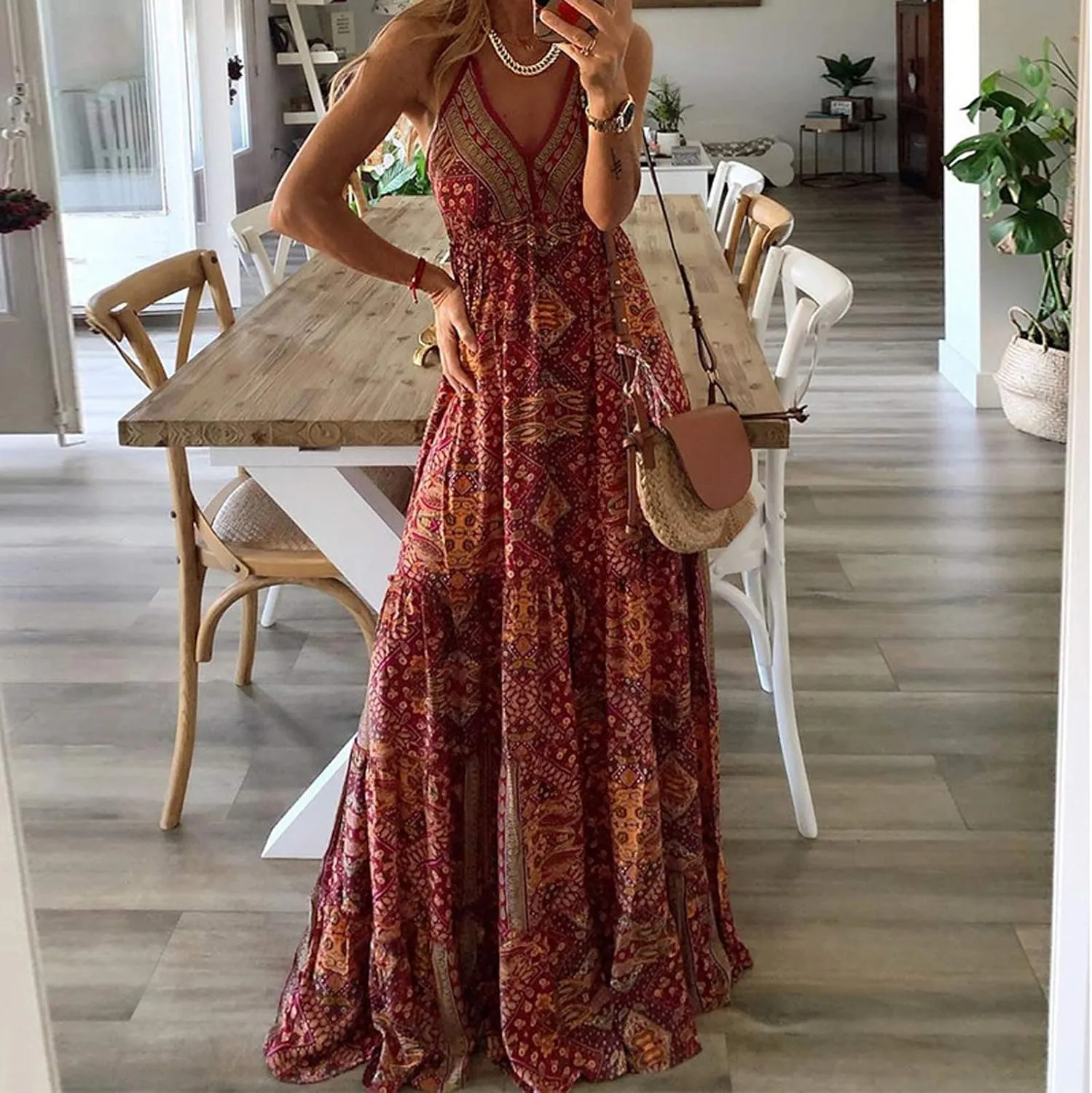 Summer Womens Casual Maxi Dresses Sleeveless Cami Dress Bohemian Swing Slip Flowy Floral Beach Sundresses Long