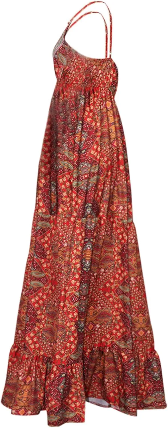Summer Womens Casual Maxi Dresses Sleeveless Cami Dress Bohemian Swing Slip Flowy Floral Beach Sundresses Long