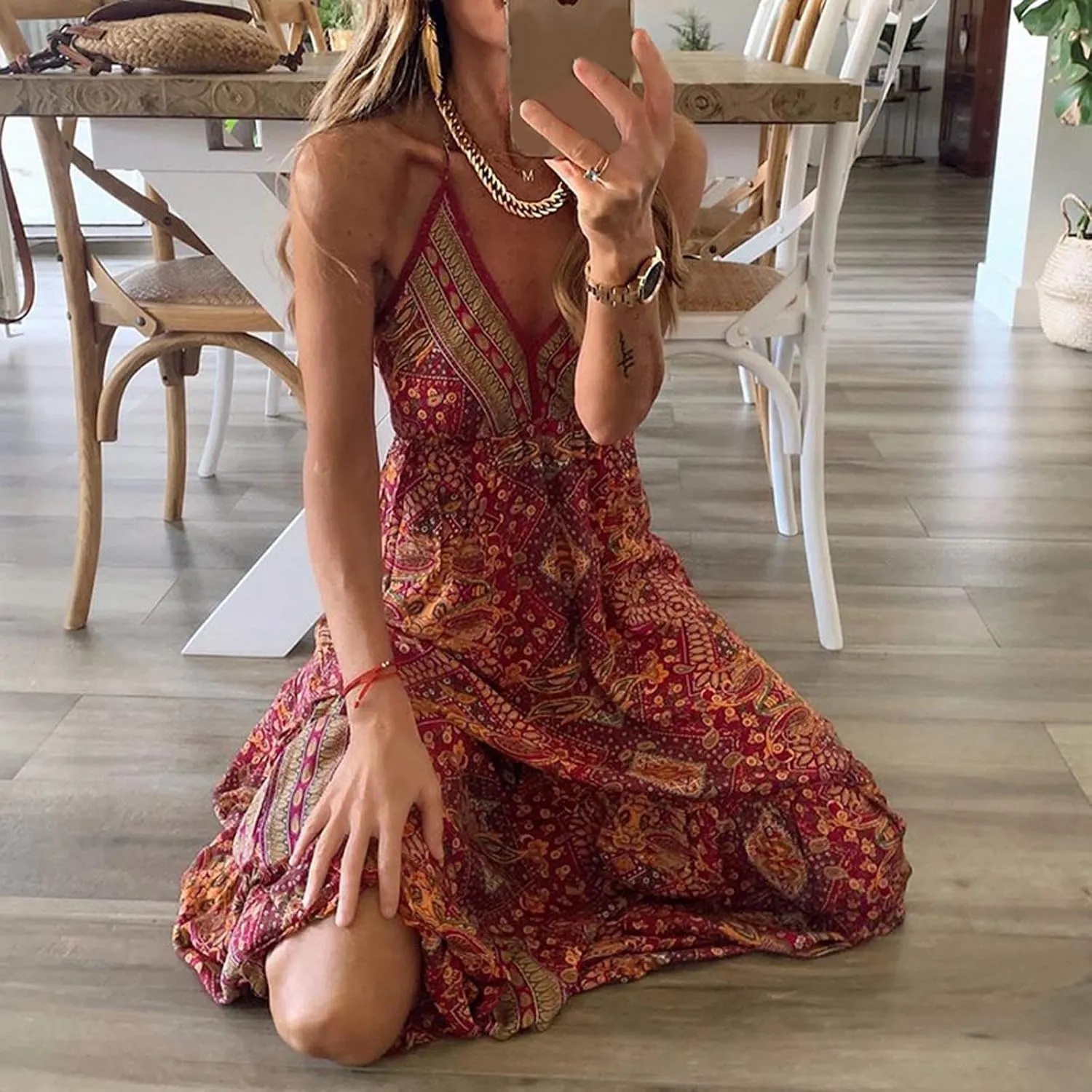 Summer Womens Casual Maxi Dresses Sleeveless Cami Dress Bohemian Swing Slip Flowy Floral Beach Sundresses Long