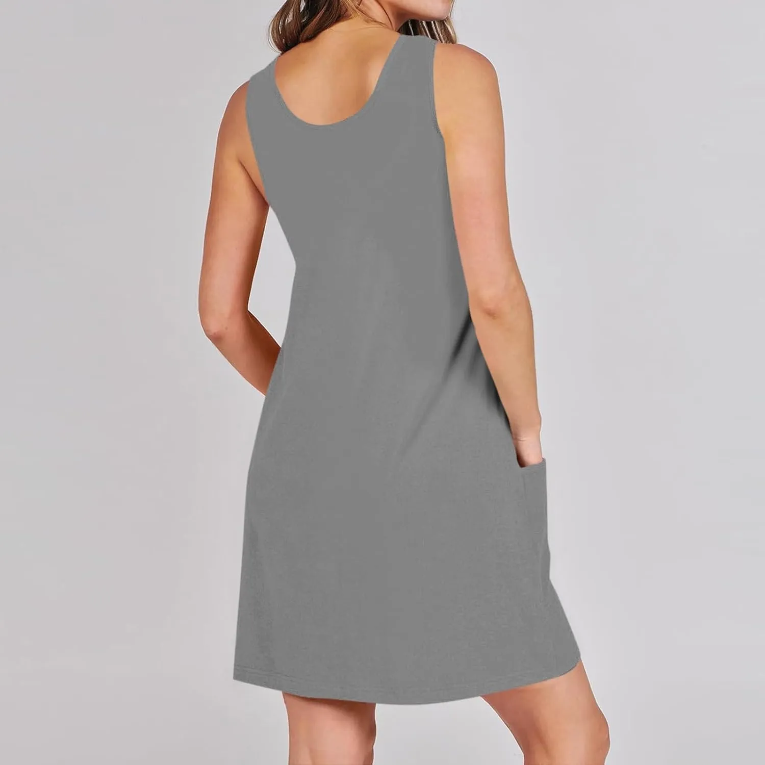 Sundresses for Women 2024 Sleeveless Solid Color Front Pocket Tank Dresses 2024 Summer Boho Beach Mini Dresses