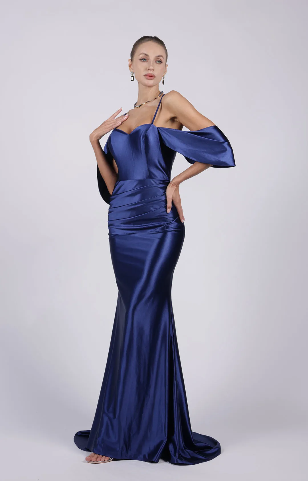 Sweetheart Off-Shoulder Pleated Satin Mermaid Evening Dresses
