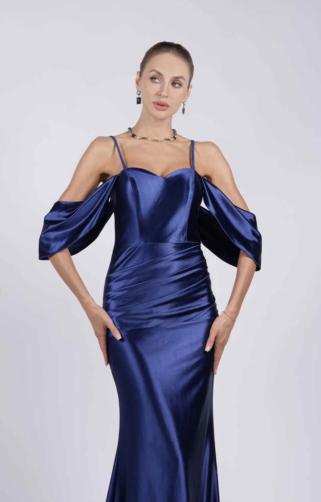 Sweetheart Off-Shoulder Pleated Satin Mermaid Evening Dresses