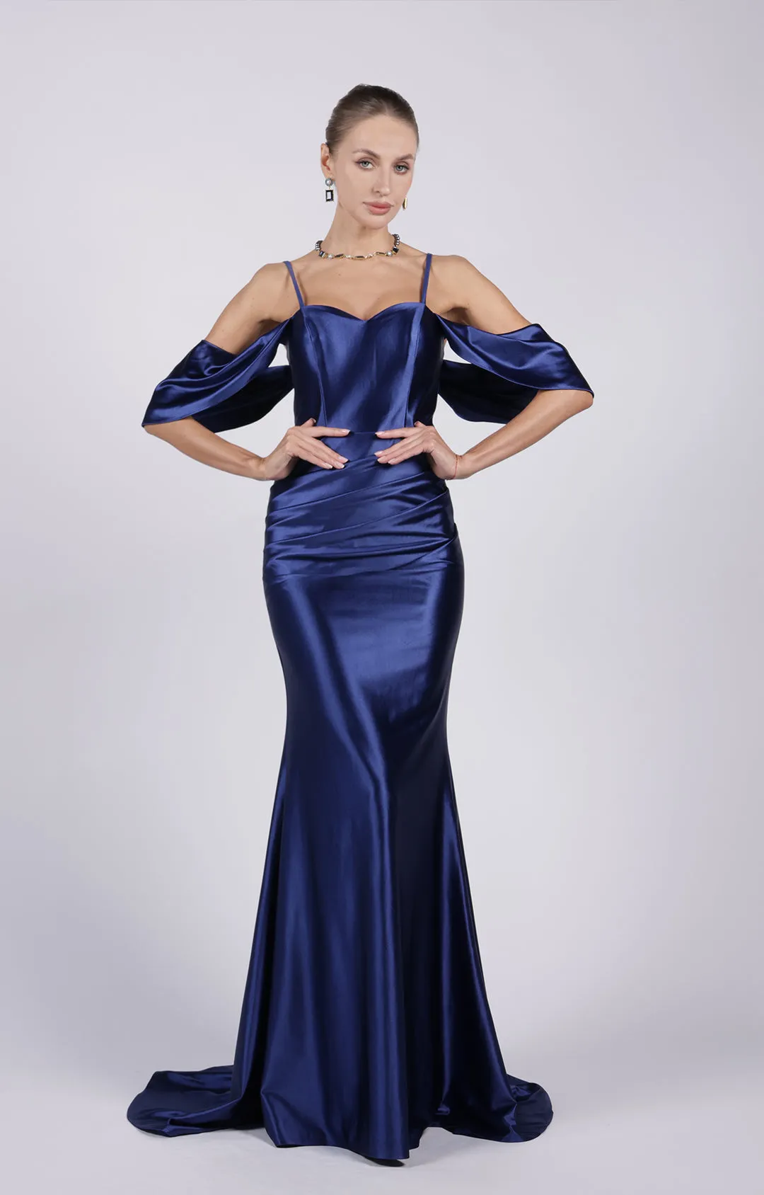 Sweetheart Off-Shoulder Pleated Satin Mermaid Evening Dresses