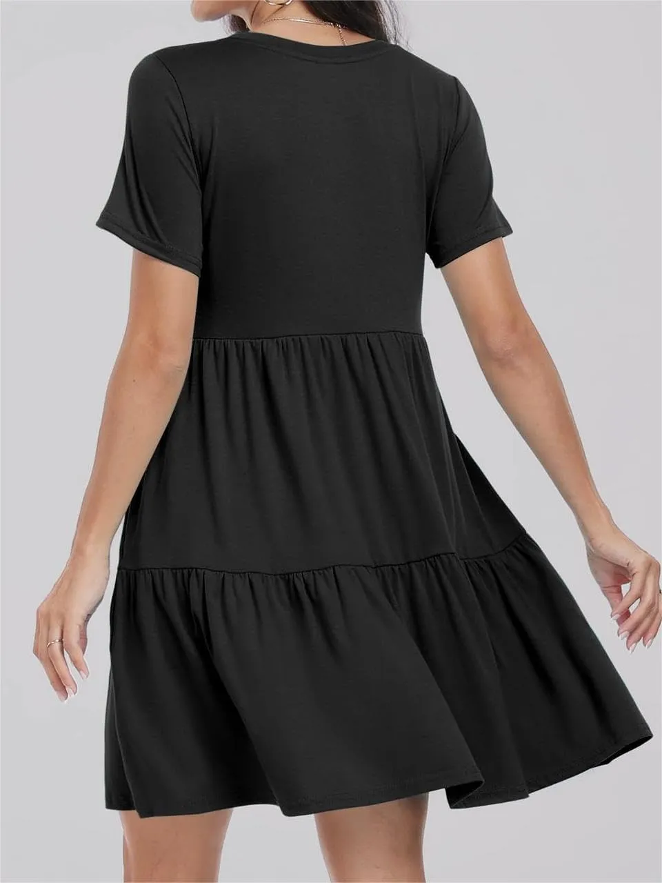 T Shirt Dress Women Summer Casual Short Sleeve Crewneck Mini Tshirt Dresses Loose Flowy Tiered Short Dress with Pockets
