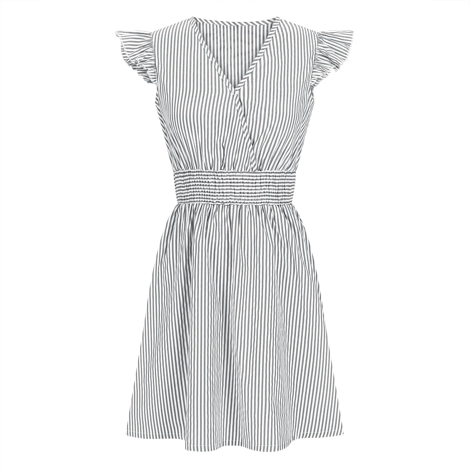 TANGNADE Women's Summer Midi Dress Striped Short Sleeve V Neck T Shirt Dresses Loose A Line Flowy Casual Beach Sundress