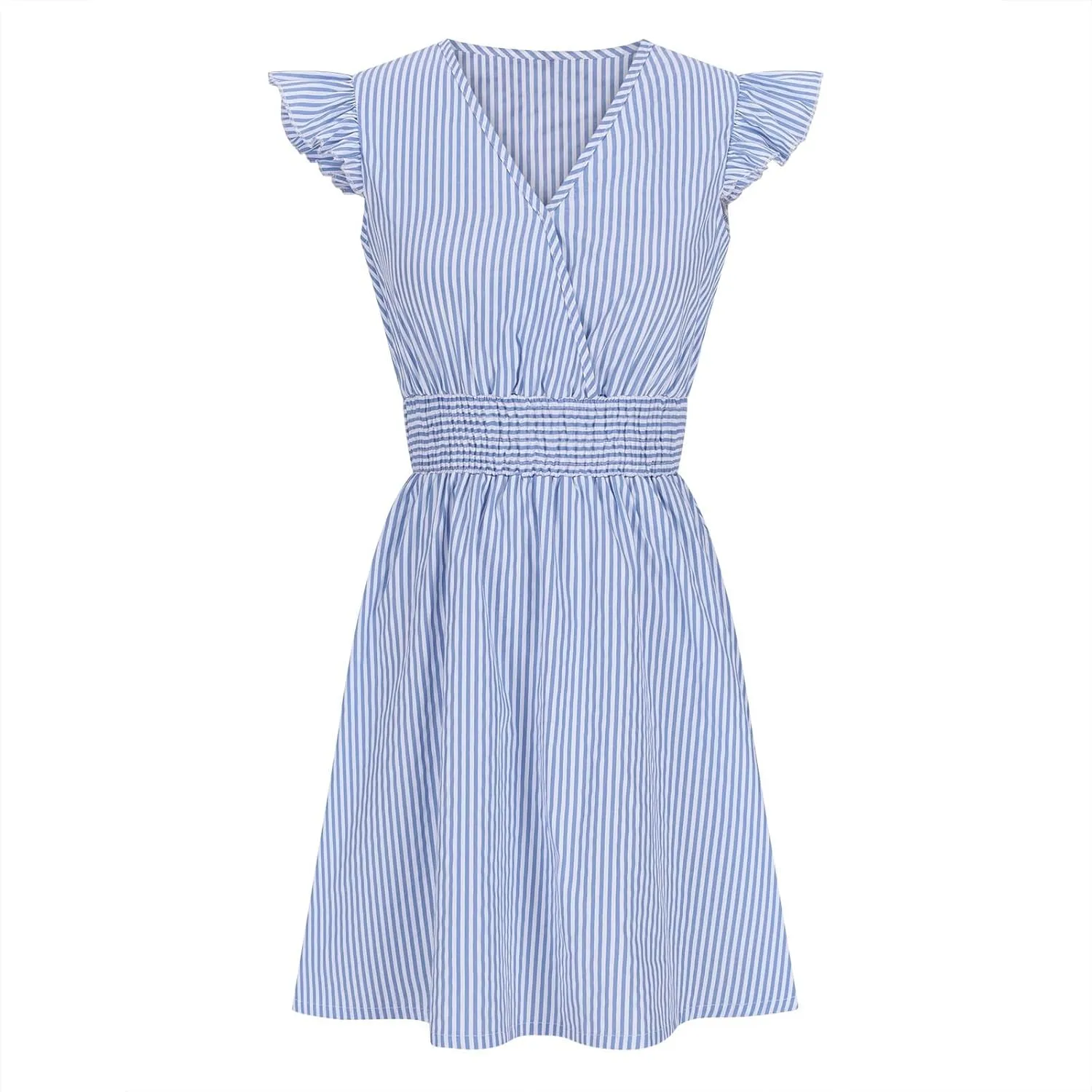 TANGNADE Women's Summer Midi Dress Striped Short Sleeve V Neck T Shirt Dresses Loose A Line Flowy Casual Beach Sundress