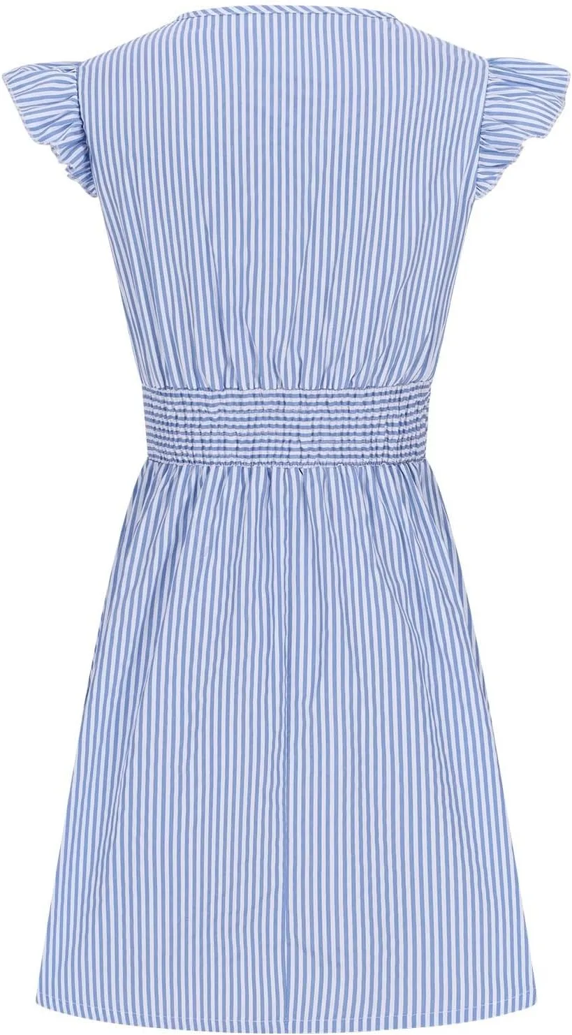 TANGNADE Women's Summer Midi Dress Striped Short Sleeve V Neck T Shirt Dresses Loose A Line Flowy Casual Beach Sundress