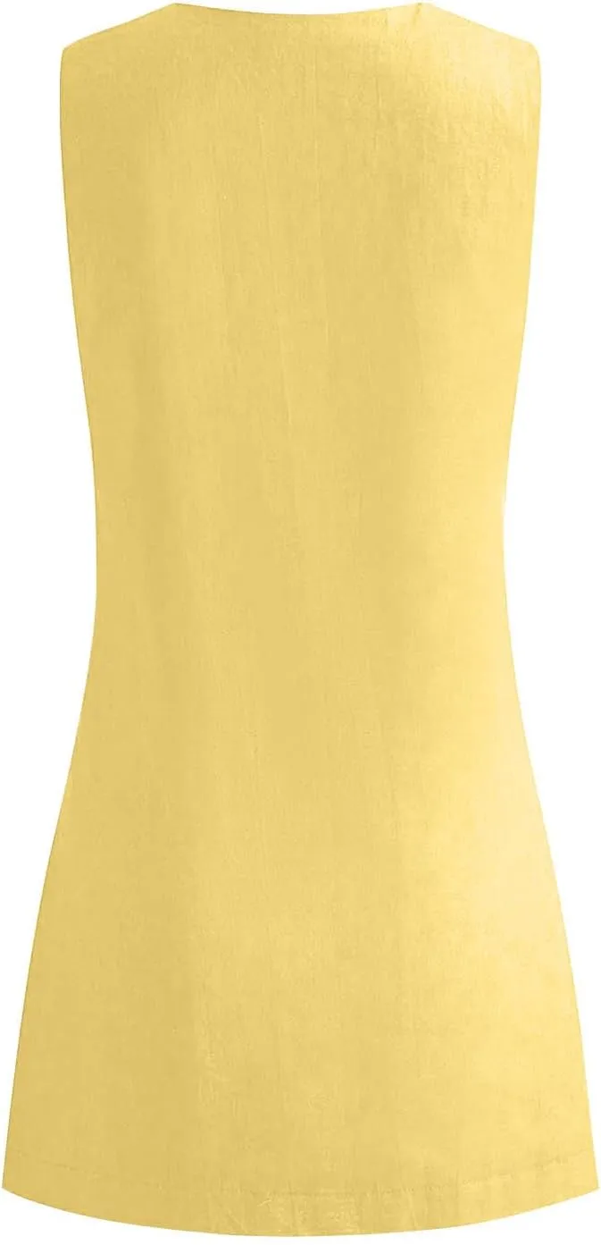 Tank Dresses for Women Summer Casual Loose Fit V Neck Sleeveless Sundress Trendy Solid Beach Vacation Mini Dress