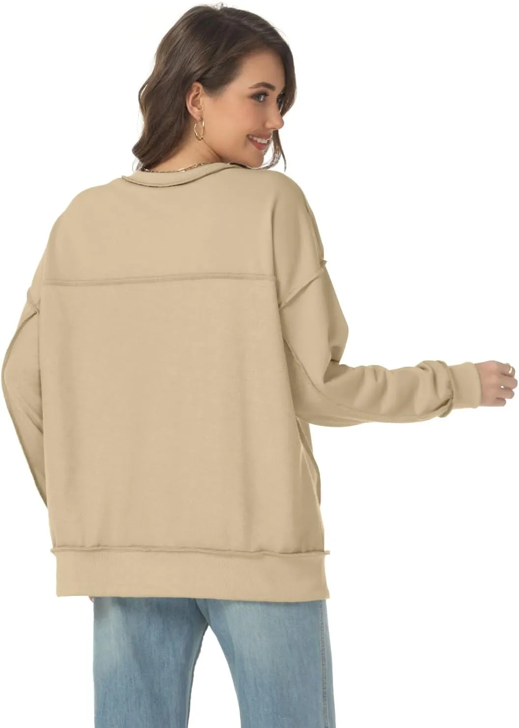 Tanou Women's 2024 Oversized Sweatshirts Long Sleeve Button Up Hoodies Henley V Neck Casual Pullover Hooded Tunic