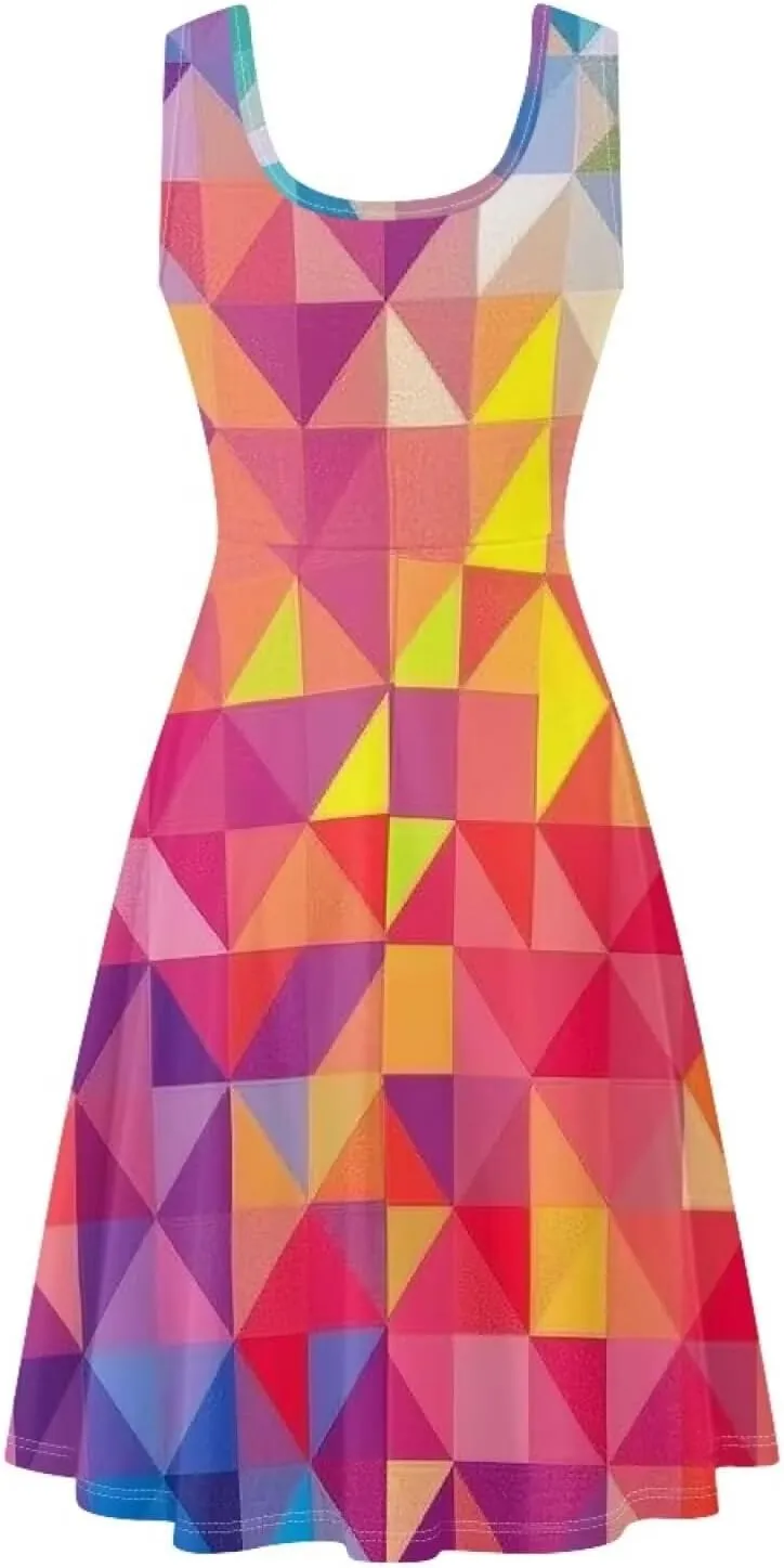 TOADDITDO Women's Sleeveless O Neck Beach A-Line Party Coctail Tank Dresses Flared Sundress