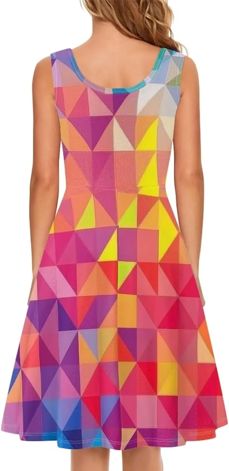 TOADDITDO Women's Sleeveless O Neck Beach A-Line Party Coctail Tank Dresses Flared Sundress