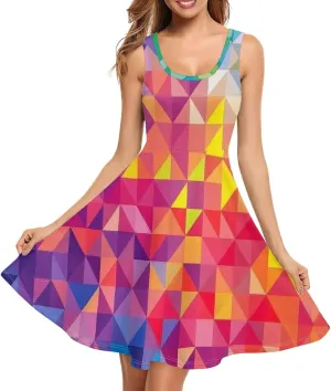 TOADDITDO Women's Sleeveless O Neck Beach A-Line Party Coctail Tank Dresses Flared Sundress