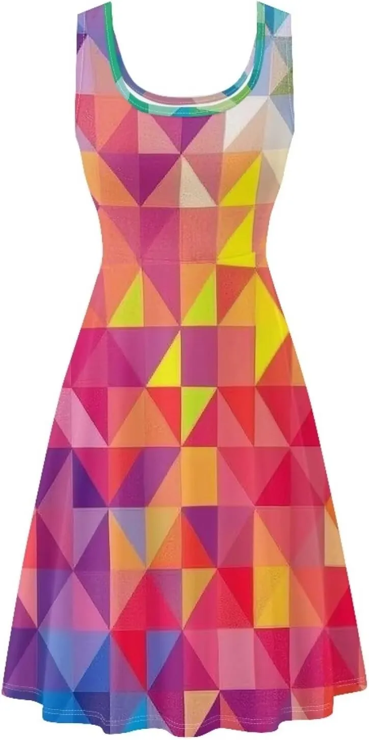 TOADDITDO Women's Sleeveless O Neck Beach A-Line Party Coctail Tank Dresses Flared Sundress