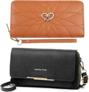 Two packs Womens Wallet Leather Wallet for Women Ladies Leather Wallets Zip Around Large Long Wristlet Card Holder Organizer Phone Purse