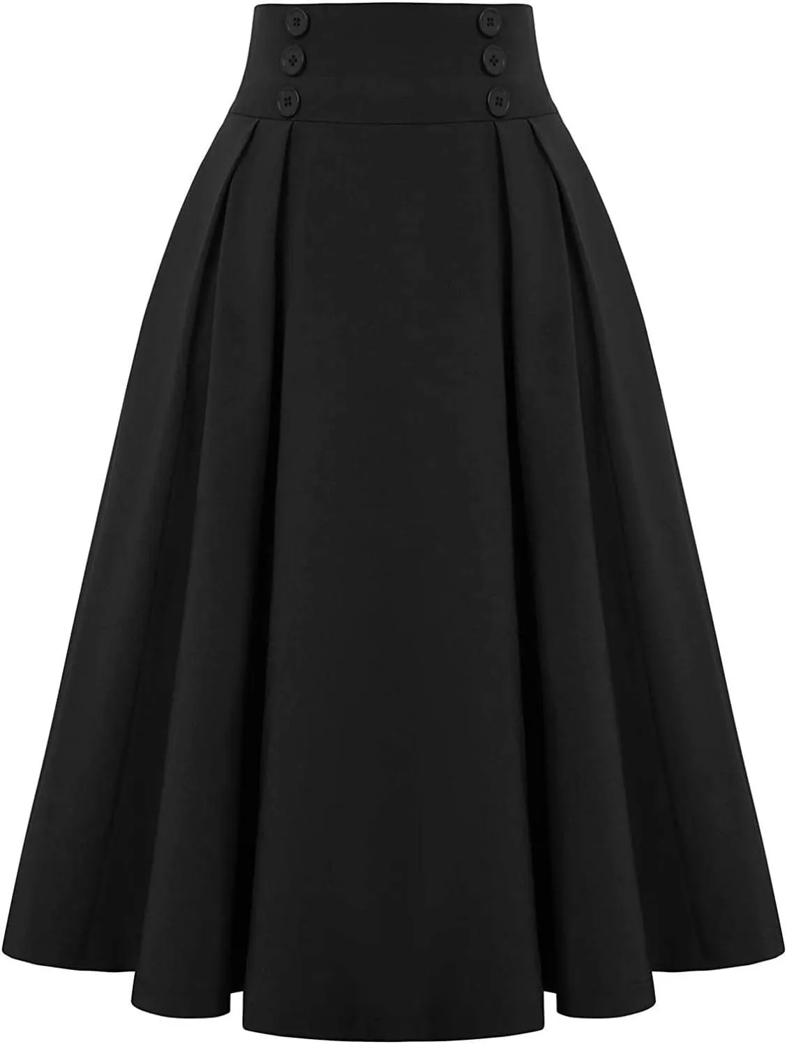 Uillui Womens Gothic Pleated Skirt Vintage 50s Midi Skirt Below the Knee High Waist Button Front Party Casual Flared Skirt