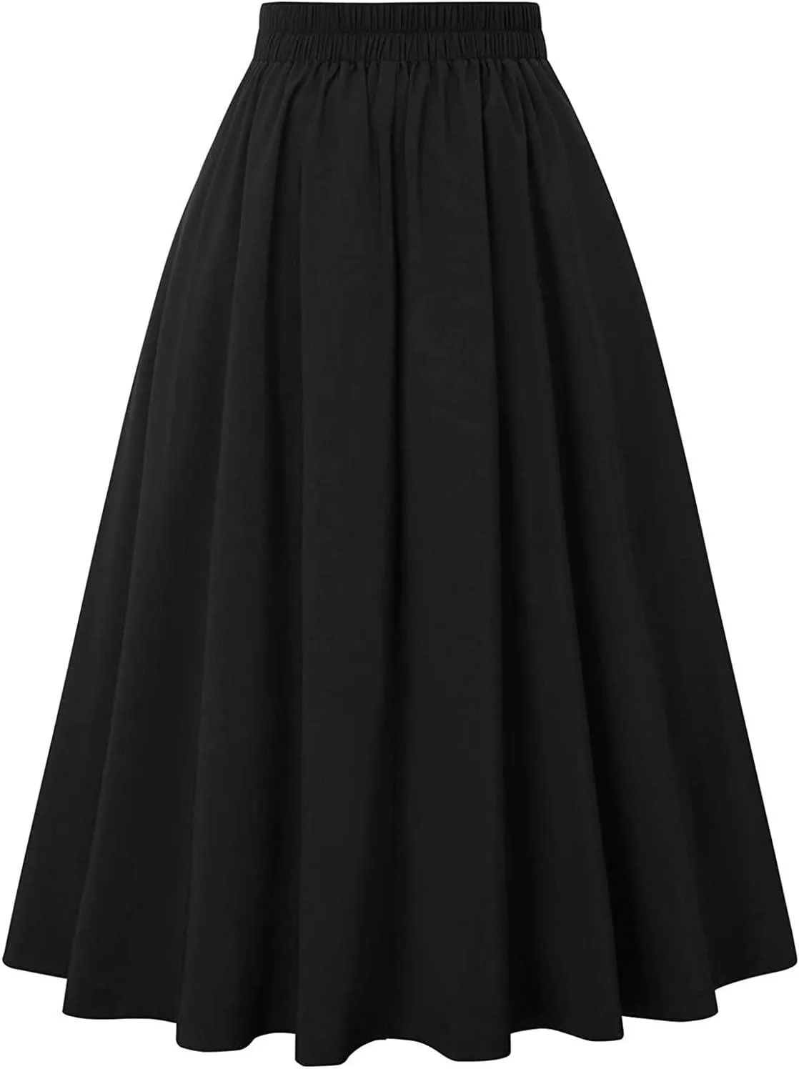 Uillui Womens Gothic Pleated Skirt Vintage 50s Midi Skirt Below the Knee High Waist Button Front Party Casual Flared Skirt