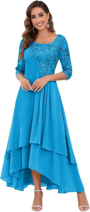 VGZ Lace Appliques Mother of The Bride Dresses for Wedding Tea Length Chiffon Mother of The Groom Dress