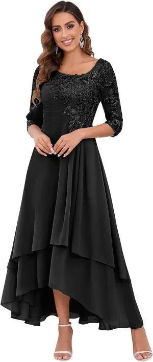 VGZ Lace Appliques Mother of The Bride Dresses for Wedding Tea Length Chiffon Mother of The Groom Dress