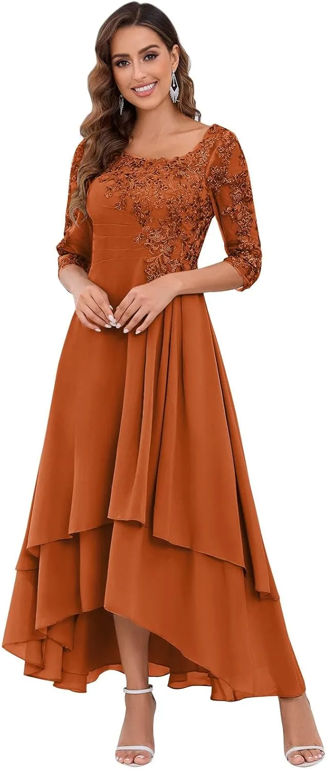 VGZ Lace Appliques Mother of The Bride Dresses for Wedding Tea Length Chiffon Mother of The Groom Dress