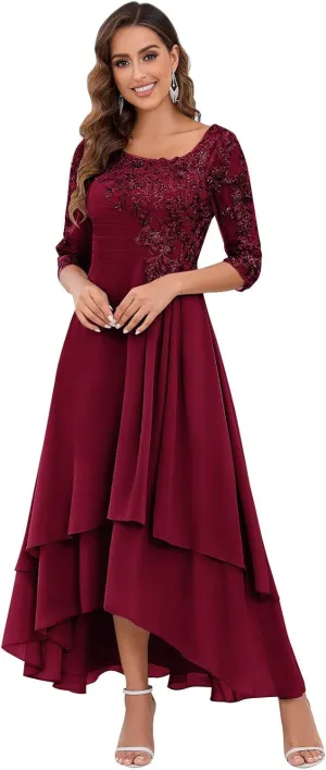 VGZ Lace Appliques Mother of The Bride Dresses for Wedding Tea Length Chiffon Mother of The Groom Dress